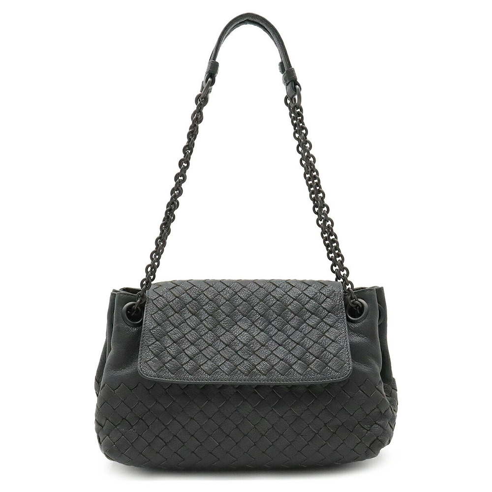 BOTTEGA VENETA Intrecciato Shoulder Bag Hobo Chain Leather Gray